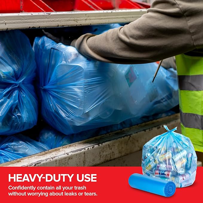 Heavy-Duty Blue Recycling Bags, 60-Pack Blue Garbage Bags For Recycling | 33-Gallon Capacity| Commercial, Industrial or Home Use