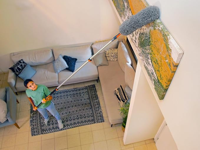 30 Foot High Reach Telescoping Duster Kit and Vinyl Siding Brushes with 5-24 ft Extension Pole // High Ceiling Cleaning and Window Washing kit // Exterior & Interior House and Gutter Cleaning Brush