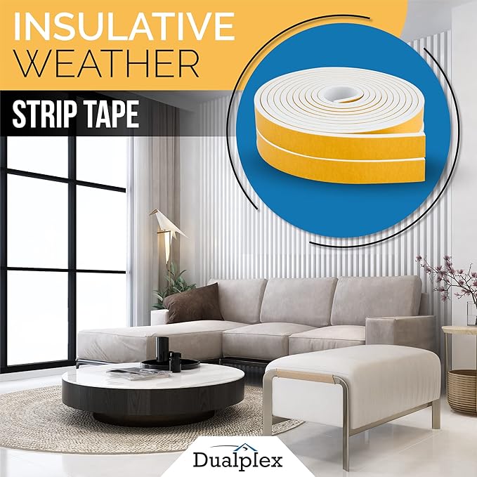 High Density Foam Weather Stripping Door Seal Strip Insulation Tape Roll for Insulating Door Frame, Window, Air Conditioner | Self Adhesive Sealing Weatherstrip (White, 1/2 in x 1/2 in x 30Ft)