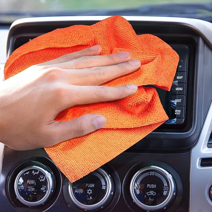 Eurow 200GSM Microfiber Cleaning and Drying Cloths with Dispenser Box, Reusable, Streak-Free, Scratch-Free, Ultra Absorbent, Edgeless for All Surface Types, 12x12in, 50-Pack, Orange