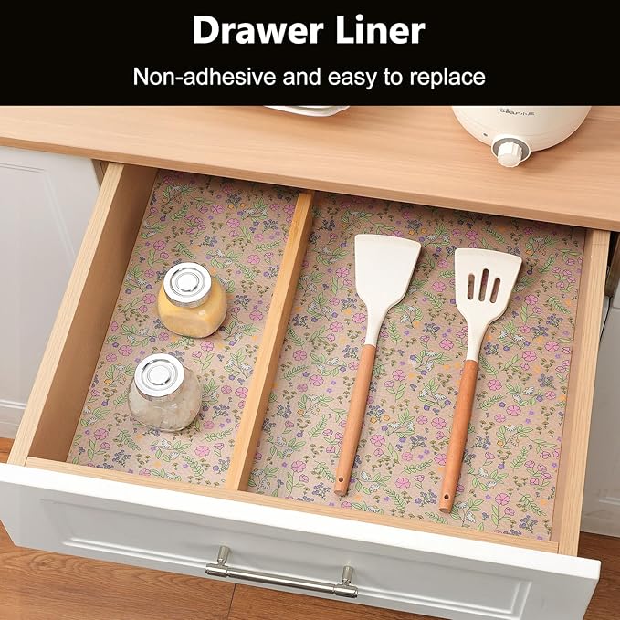 INNOLITES Non-Slip Shelf Liner – Cabinet & Drawer Liner Non-Adhesive – Waterproof Oil-Proof – Durable EVA with Floral for Kitchen Cabinets Refrigerator – BPA-Free, Easy to Cut 11.8" x 236"