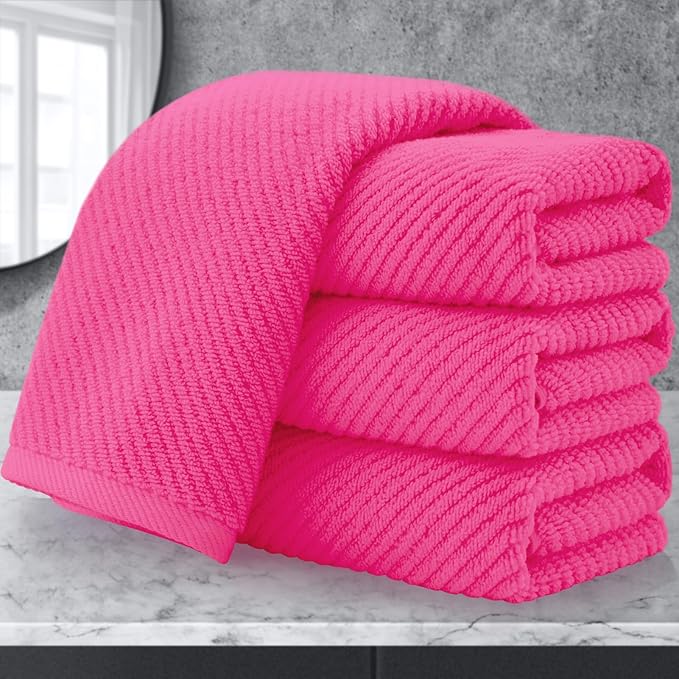 VOOVA & MOVAS Bathroom Hand Towels Set of 4, Large 18"x28" - 100% Cotton | Quick Dry | Light Weight | Thick | Soft | Absorption, Luxury Hand Towels for Showering, Hot Pink Bathroom Decor