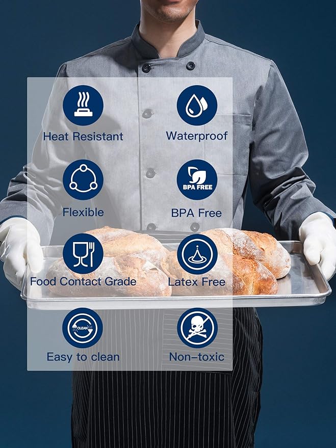 LANON Protection Wahoo Liquid Silicone Smoker Oven Gloves, Food-Contact Grade, Heat Resistant Gloves for Cooking, Grilling, Baking, White, M/8