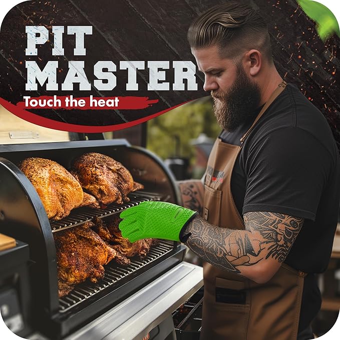 KITCHEN PERFECTION Silicone Smoker Oven Gloves -Extreme Heat Resistant BBQ Gloves-Handle Hot Food Right on Your Grill Fryer&Pit|Waterproof Grilling Cooking Baking Mitts |Superior Value Set +2 Bonuses