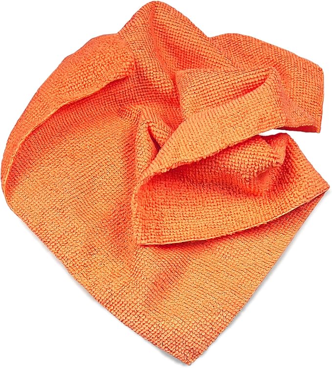 Eurow 200GSM Microfiber Cleaning and Drying Cloths with Dispenser Box, Reusable, Streak-Free, Scratch-Free, Ultra Absorbent, Edgeless for All Surface Types, 12x12in, 50-Pack, Orange