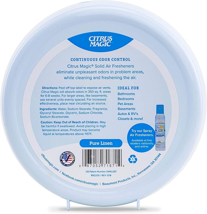 Citrus Magic Odor Absorbing Solid Air Freshener, Pure Linen, 8-Ounce, Pack of 6, 6 Count
