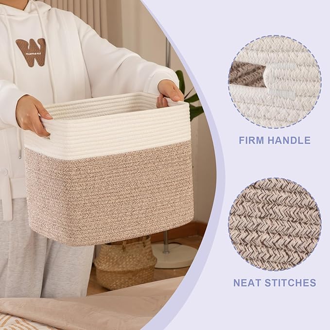 OIAHOMY Storage baskets for Shelf, Toy Storage Basket, Collapsible Storage Bins, Blanket Basket Living Room, Closet Storage for Bedroom, 15 x 9.8 x 11.8 Inches-Pack of 2-Brown, FSB-H-P-02