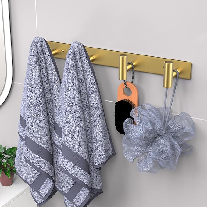 VAEHOLD Hat and Coat Wall Mount Rack - Hooks for Robes, Bags, Keys, and Towels - Bathroom Towel Hanger Organizer (Gold, “T“ Shape 4 Hooks 2 Pack)