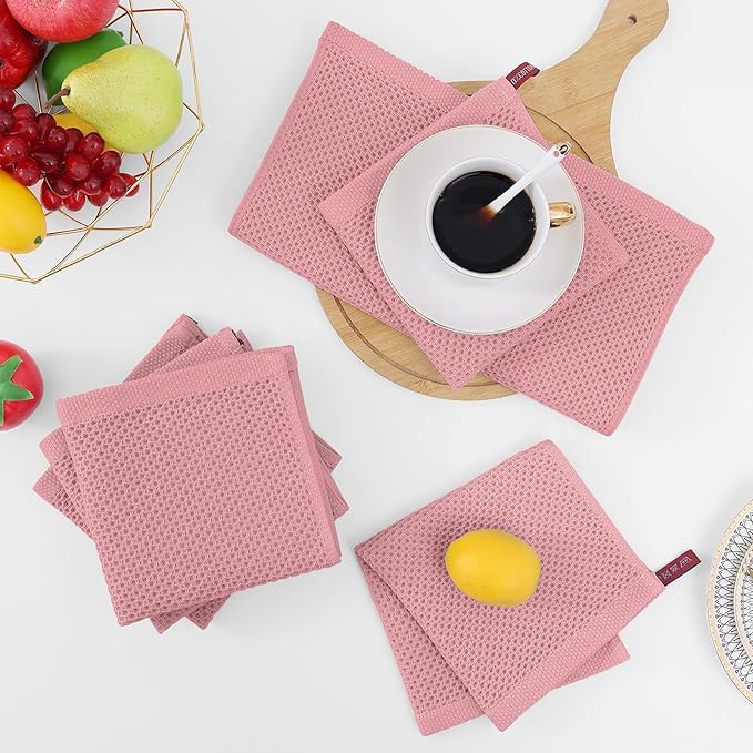 Homaxy 100% Cotton Waffle Weave Kitchen Dish Cloths, Ultra Soft Absorbent Quick Drying Dish Towels, 12 x 12 Inches, 6-Pack, Dried Rose