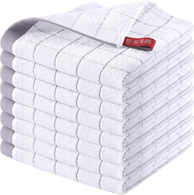 Homaxy 100% Cotton Terry Kitchen Dish Cloths, Ultra Soft and Absorbent Dish Towels for Kitchen, Suitable for Drying and Washing Dishes, 8 Pack, 12 x 12 Inches, White