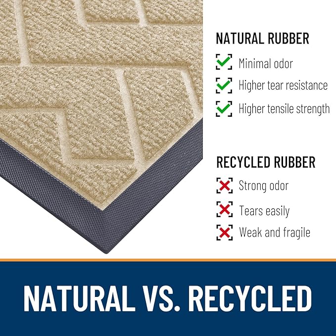 OLANLY Front Door Mat Indoor Outdoor Entrance, Waterproof All-Season, All-Weather Doormat, Sturdy Natural Rubber, Low Profile, Easy Clean Patio Porch Entryway Mat, Herringbone Brick (Beige, 29.5x17)