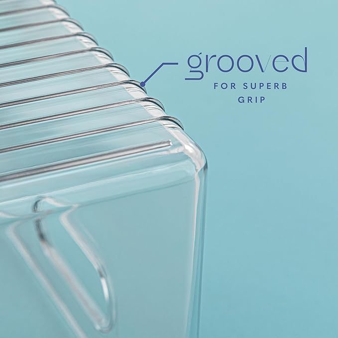 Plastic Food Storage 6 Pack Clear Container Bin with Handles for Organizing Kitchen, Pantry, Refrigerator, Freezer, Pantry, Cabinet, Closet, Bathroom. 16”x8”x5”