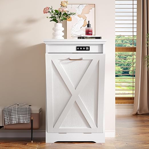 Betterhood TOLEAD Tilt Out Trash Can Cabinet, Hidden Trash Bin with Deodorizing & Negative Ion System, Pet-Proof Kitchen Waste Cabinet for Kitchen, Dining Room, Living Room (White, 1 * 13 Gallons)