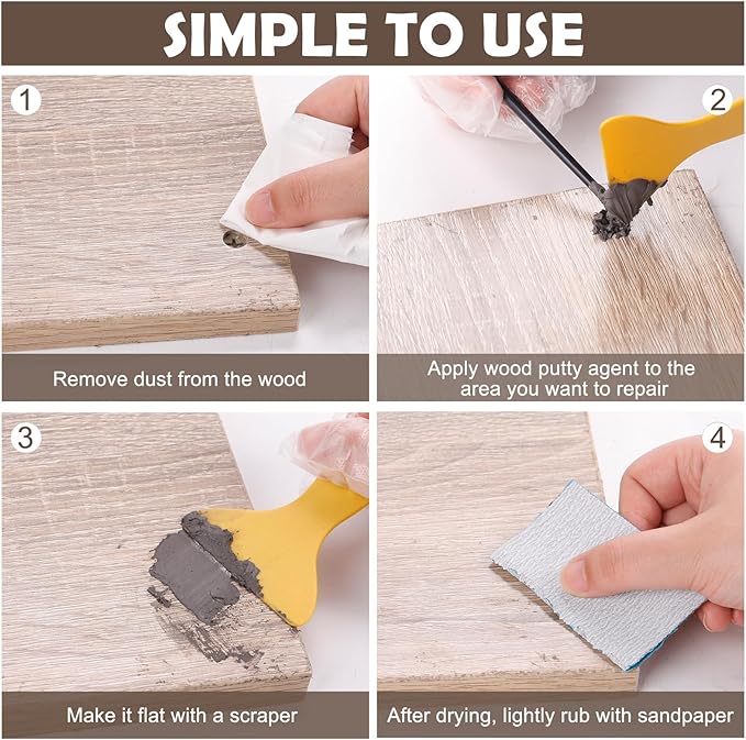 SEISSO Wood Putty, Gray Wood Filler Paintable, Wood Putty Outdoor Waterproof, Wood Repair Putty Stainable, Wood Furniture Repair kit - Restore Wooden Table, Cabinet, Floors, Door