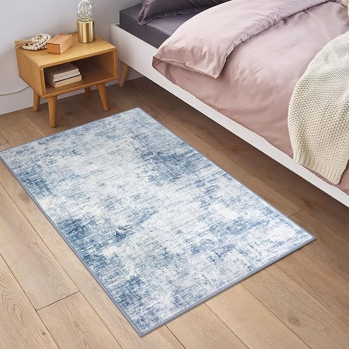 IOHOUZE Small Abstract Area Rug 2x3 Ft Entryway Rugs Washable Door Mat Indoor Entrance, Rubber Backed Throw Rugs, Printed Non Slip Floor Carpet for Foyer Front Door Sink, Light Blue White