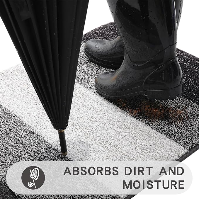 Kitinjoy Indoor Outdoor Door Mat, 47x24 Non-Slip Absorbent Dirt Trapper, Low-Profile Washable Inside Entrance Front Floor Mat, Sturdy Soft Entry Doormats for Entryway, Grey