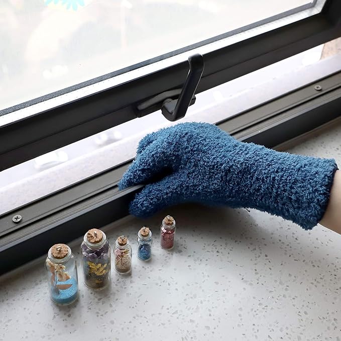 Patelai 2 Pairs Microfiber Gloves for plants Dusting Cleaning Glove Mittens House Cars Blinds Dusting(Gray, Dark Blue, Large)