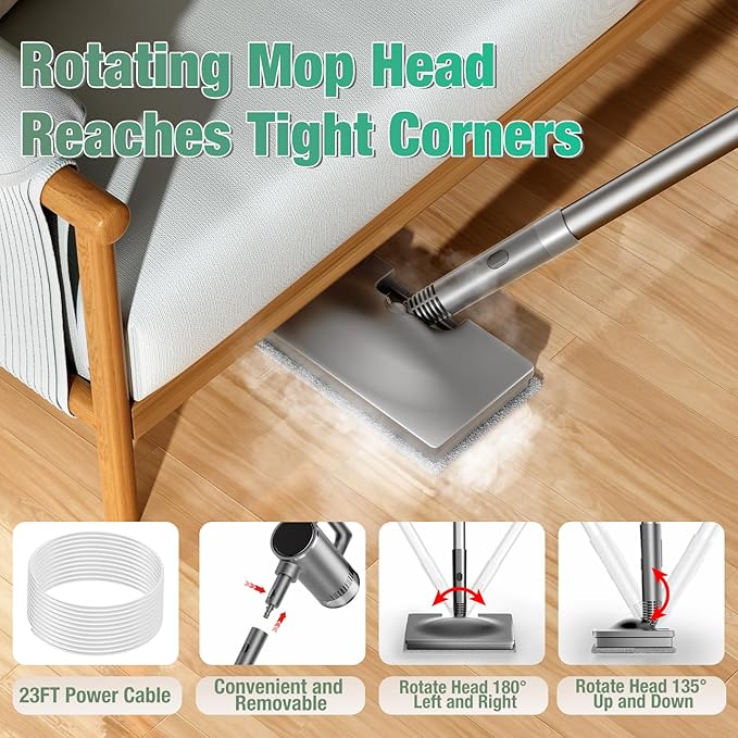 11-in-1 Steam Mop - Detachable Handheld Steam Cleaner with 500mL Tank, 260℉ Floor Steamer for Hardwood, Tile, Grout, Windows, Bath & Kitchen - 3-Level Steam Control, Multi-Purpose Floor Steam Cleaner