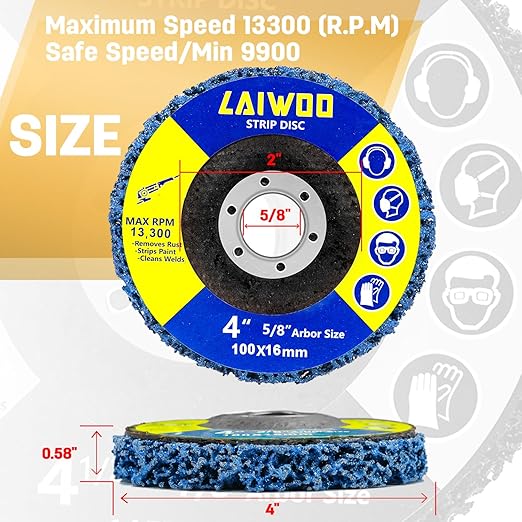 10 Pack Strip Disc Wheel for Angle Grinders Stripping Wheel, Paint Stripping Disc, Poly Abrasive Wheel for Metal Rust Welds, Oxidation, Paint Remover (4'' x 5/8''-Purple+Blue)