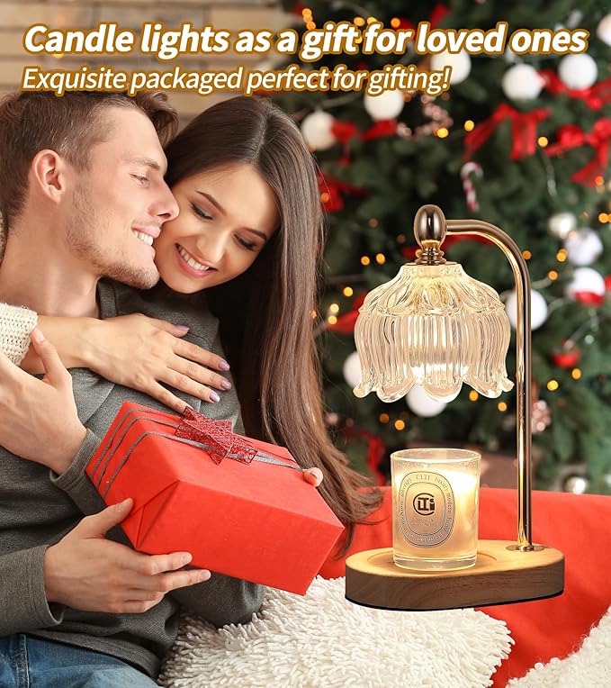 Candle Warmer Lamp with Timer and Dimmer,Electric Gold Light Gifts for Women Melt Wax Warmer Lamp with 2 Bulbs for Candle Jars House Warming New Home Decor Bedroom