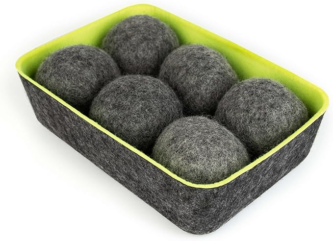 Three by Three Seattle Felt·Like·it!™ Wool Dryer Balls + Storage Bin: Reduce Drying Time, Static Cling, and Energy Use | Natural Alternative to Fabric Softeners (Pack of 6)