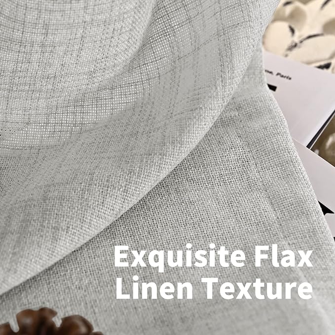 YoungsTex Light Grey Linen Semi Sheer Curtains 84 Inch Length for Living Room 2 Panels Set, Light Filtering Window Treatments Rod Pocket Back Tab for Bedroom Dining Farmhouse, 52 X 84 Inch