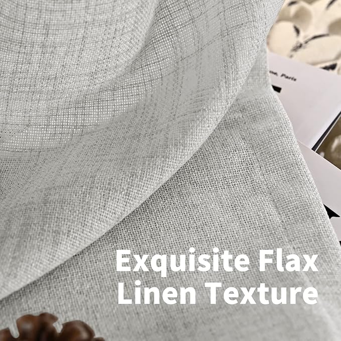 YoungsTex Light Grey Linen Curtains 40 Inches Long for Kitchen Cafe Window, Short Length Semi Sheer Drapes Back Tab Rod Pocket Light Filtering for Bathroom Bedroom, 2 Panels, 42 X 40 Inch
