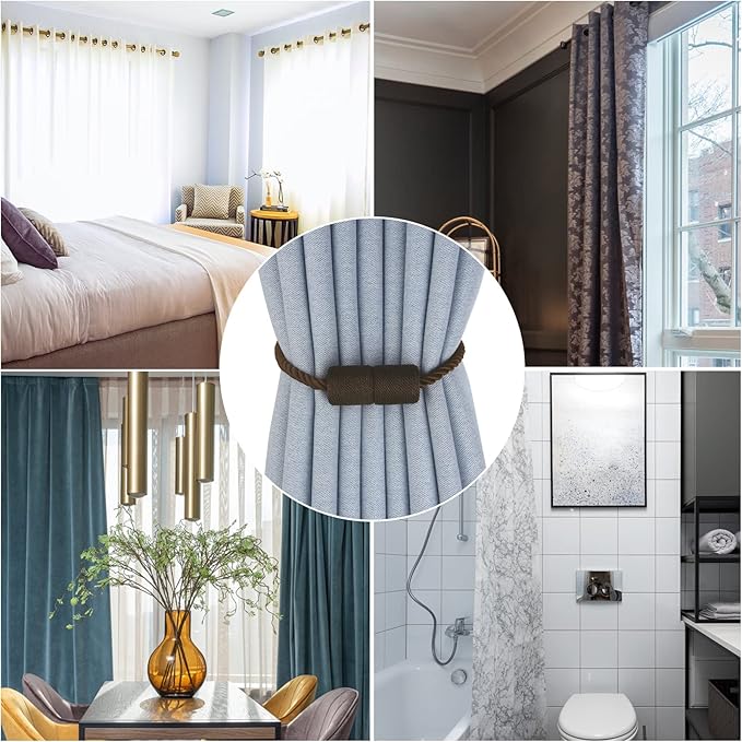 Magnetic Curtain Tiebacks 4 Pack Coffee Curtain Rope Tieback Curtain Holders for Drapes Modern Tie Backs Decorative Curtain Holdbacks