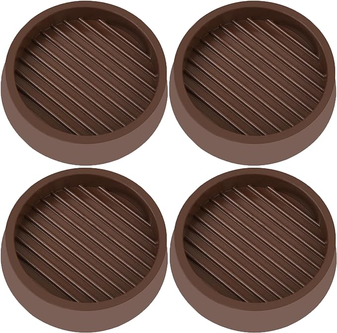 4X4 Round Rubber Caster Cups, Non Slip Furniture Pads, Anti-Slip Gripper, Anti Skid Furniture Feet, Anti Slide Floor Protector for Bed Couch Table Chair Stoppers (Brown, 4 Pack)