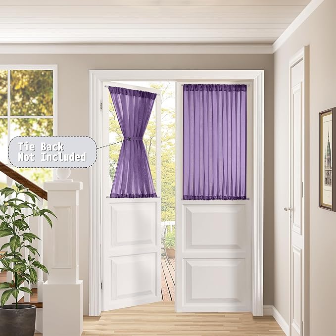 Tollpiz Short Sheer Curtain Linen Textured Curtain Sheers Doorway Light Filtering Voile Patio Glass Door Rod Pocket Curtains French Door, 54 x 54 inches Long, Royal Purple, Set of 1 Panel