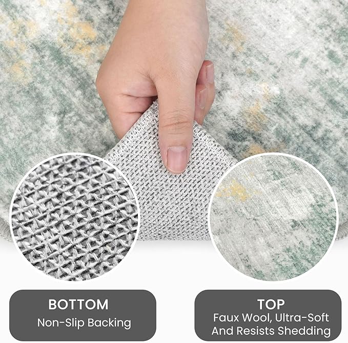 IOHOUZE Abstract Area Rug 3x5 Ft Washable Rugs for Entryway Indoor, Non Slip Kitchen Rug Printed Faux Wool Throw Rugs, Indoor Door Mat for Door Entrance Foyer Living Room, Light Green/Gray/Orange
