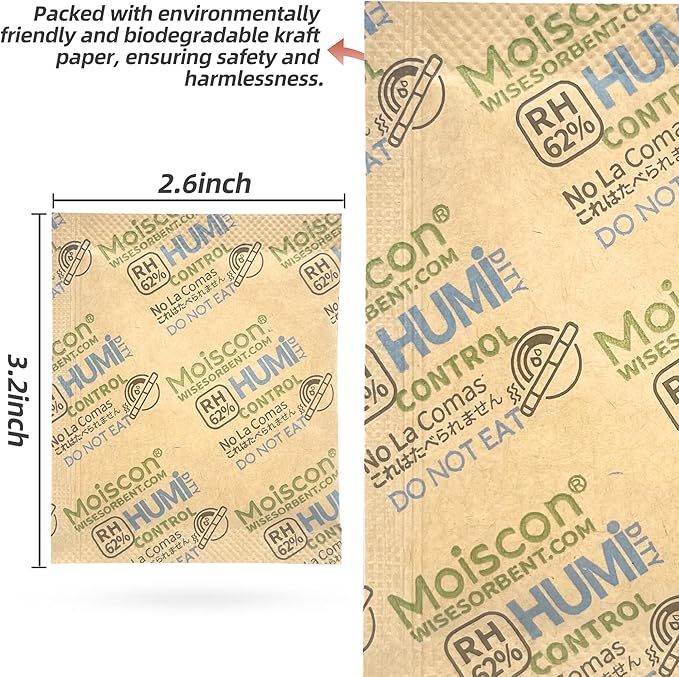 60 Pack 62% RH 8 Gram Two-Way Humidity Control Packs for Storing 1 oz Herb, Size 8 Moisture Control Packets Individually Wrapped