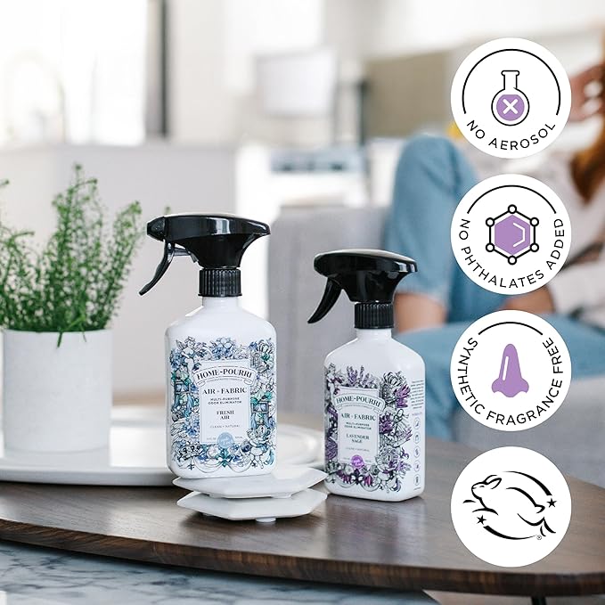 Home-Pourri Air + Fabric Multi-Purpose Odor Freshener Spray, 11 Fl Oz, Up to 570 Uses, Lavender Sage Scent, Room Deodorizer with Essential Oils, for Carpets, Couches, Bedding & Curtains