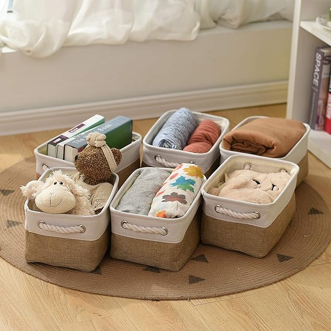 Small Baskets for Organizing, [6 PCS] Collapsible Storage Baskets for Shelves, Storage Bins Boxes Cubes for Clothes Books