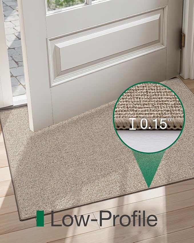 LUMI Indoor Door Mat 32"x47", Ultra Thin Low Profile Non-Slip Doormat for Home Entrance, Absorbent & Stain-Resistant Welcome Mats, Washable Entryway Mat for Front Door, Patio, Porch, Khaki