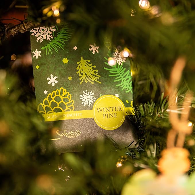 Simplicity Scents Winter Pine Scented Sachets Pack of 6, Fall & Winter - Long-Lasting Scented Bags, Home Fragrance, Air Freshener & Deodorizer for Closet, Room, Drawer, or Cars, Made in USA