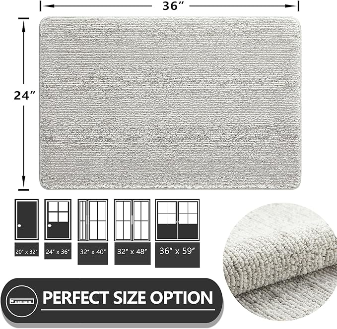 REFETONE Indoor Doormat, Front Door Mat 24"x36" Absorbent Rubber Backing Non Slip Back Door Mats, Washable Low-Profile Inside Floor Mat Door Rugs for Entryway, Resist Dirt Mud Mat for Dogs, Grey
