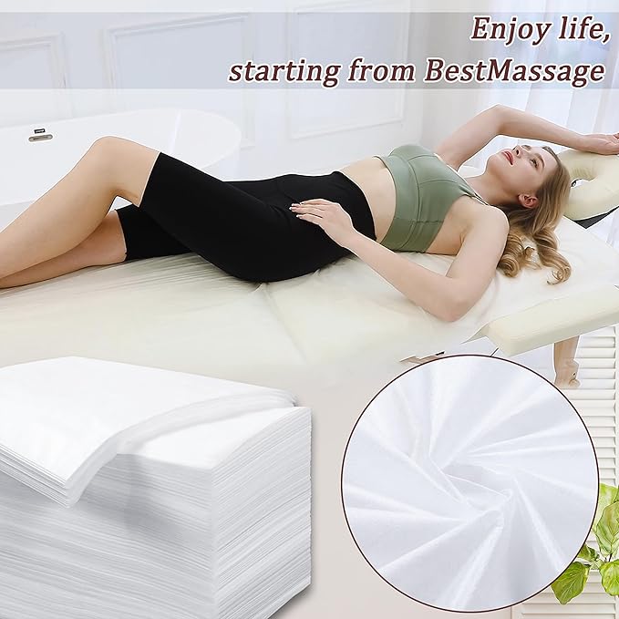 Disposable Bed Sheets 200 Pcs 31" x 71" Massage Table Sheets Non Woven Fabric SPA Bed Cover Breathable for Massage Beauty Tattoos(White)