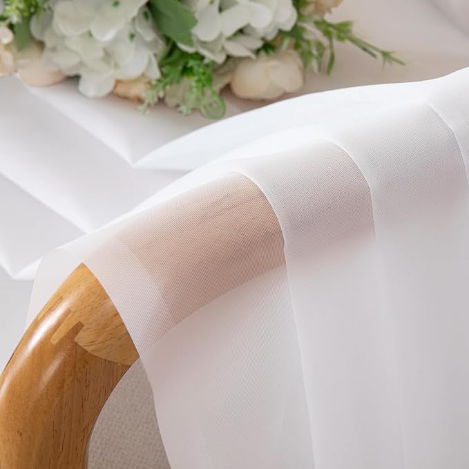 Chyhomenyc White Sheer Curtains 30 inch Length 2 Panels, Light Filtering Voile Rod Pocket Short Window Curtians for Bathroom Living Room Farmhouse Small Windows, 42Wx30L inches