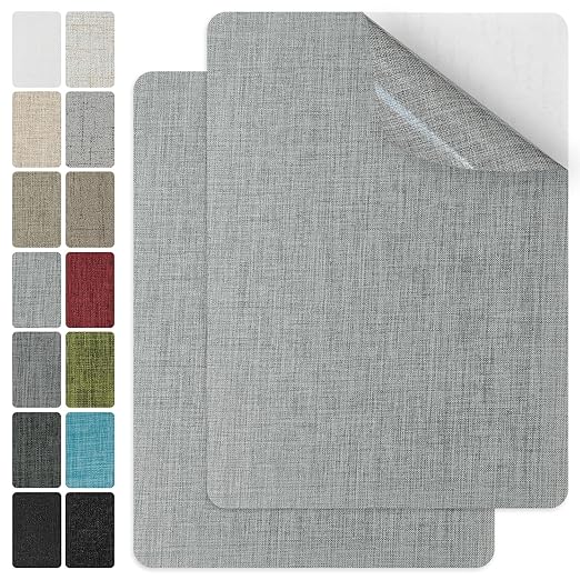 J.CARP 2Pcs Linen Repair Patches, Large Self-Adhesive Fabric Patch for Sofas, Couch, Furniture, Car Seats (8 * 11 inches-2PCS Grayish Beige2.0)