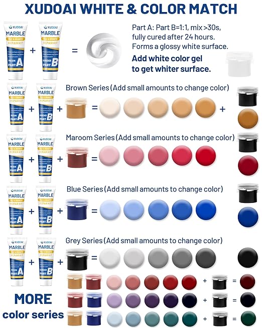 Marble and Granite Repair Kit (Color Match), 160g/5.64oz Quartz Countertop Repair Kit for Chips Holes Dents Defects Scratches Cracks, DIY Fix Reattaches Porcelain Tile Sink Stone Other Hard Surfaces