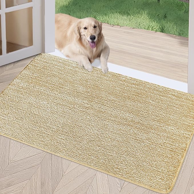 REFETONE Indoor Doormat, Front Door Mat 32"x48" Absorbent Rubber Backing Non Slip Back Door Mats, Washable Low-Profile Inside Floor Mat Door Rugs for Entryway, Resist Dirt Mud Mat for Dogs, Brown