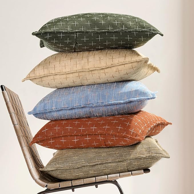 ZWJD Pillow Covers 16x16 Set of 2 Soft Polyester Textured Pillow Covers with Stylish Flange Edge Cozy Farmhouse Throw Pillows for Couch Bed Sofa Living Room