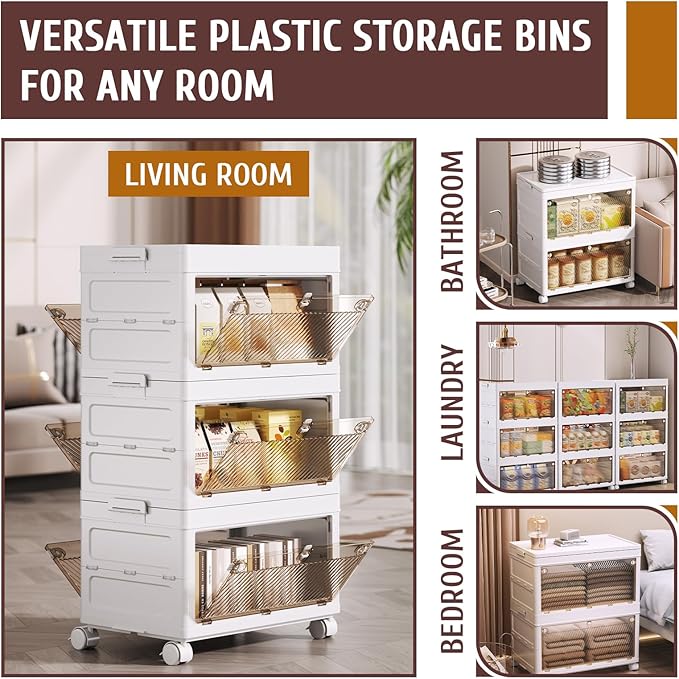 QudraKast 3-Tier Stackable Plastic Storage Bins - 67QT Stackable Storage Bins - Closet Organization Suitable for Bedroom, Organization and Boxes for Study, Toy Room, Office
