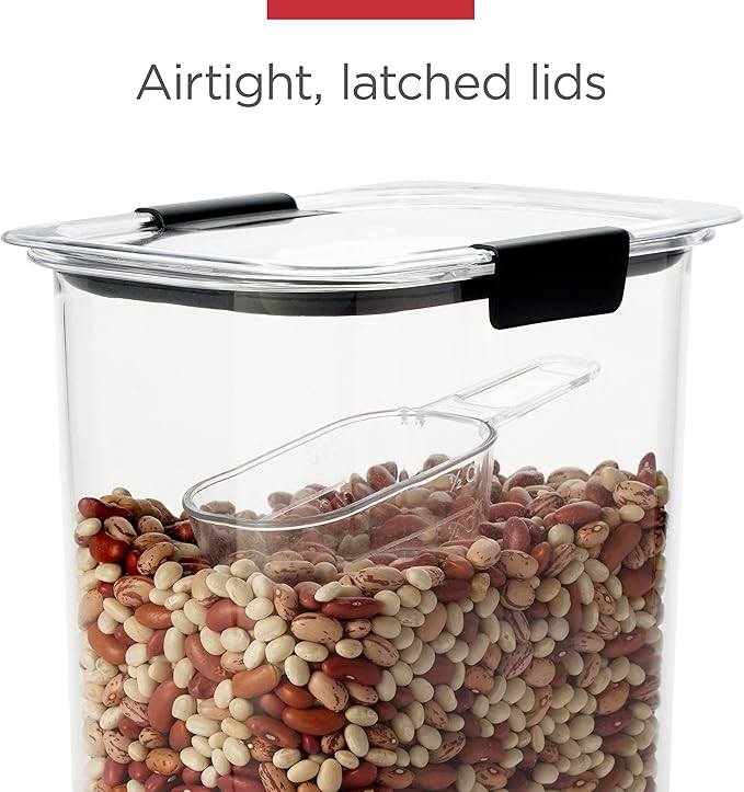 Rubbermaid Brilliance BPA-Free Food Storage Containers with Lids Airtight Kitchen and Pantry Organization Set Includes 3 Containers and Scoops Clear 16 cups
