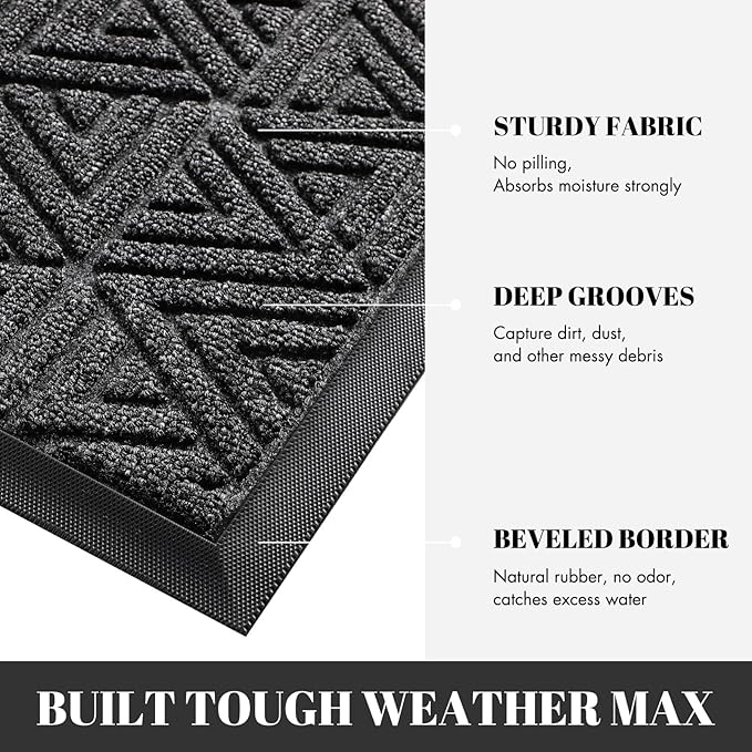 Yimobra Large Door Mat 47x24, All-Weather Waterproof Non-Slip Welcome Matt Outdoor, Heavy Duty Non Slip Doormat for Entryway for Patio and Garage Indoor, Easy Clean, Mix Grey