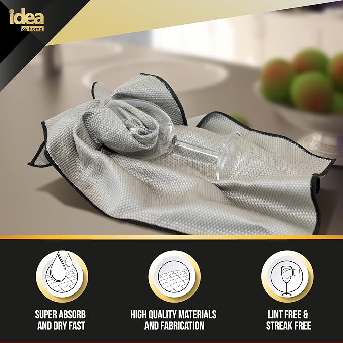 Idea Home Premium Microfiber Cleaning Cloth Ultra Absorbent Streak and Lint Free Fish Scale Large 16 x 24 Polishing Glass Drying Towel (2 Pack)