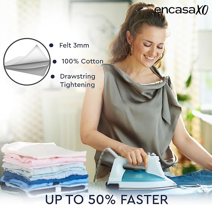 Encasa XO Ironing Board Cover and Pad 54"x15" - Thick 3mm Felt Padding, Drawstring Tightening & Lock, Easy Fit, Scorch & Stain Resistant, Fits Standard Large Ironing Board - Black Arrow
