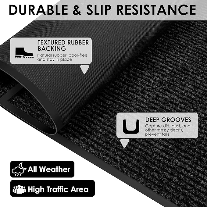 4′ x 22′ Front Door Mat Indoor Outdoor Entrance, Commercial Floor Mat Heavy Duty Dirt Trapper Entryway Doormat, Custom Size Non Slip Rubber Backing Welcome mat, Door Mat for High Traffic Area