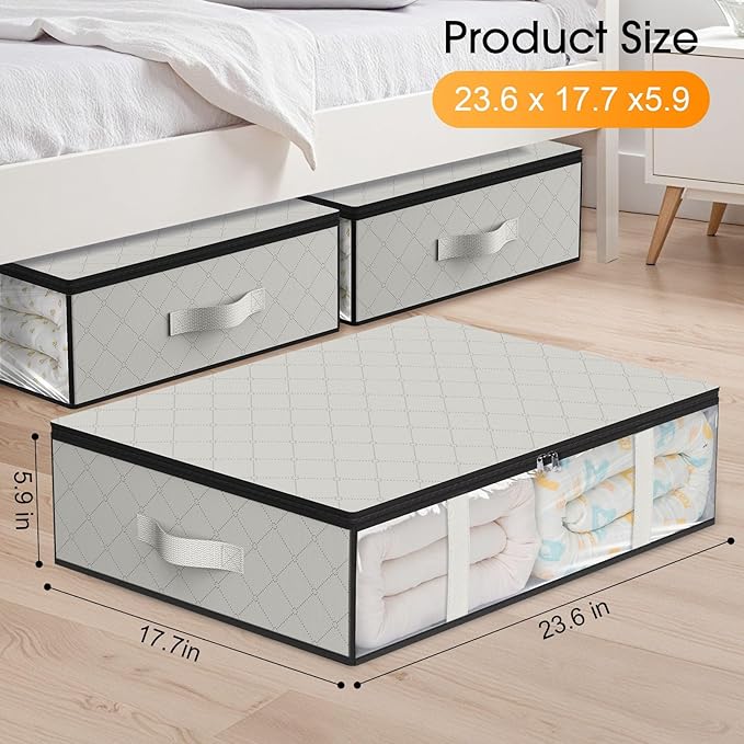 StorageRight Under Bed Storage Bins, 10-Pack 40L Foldable Fabric Storage Bags with Transparent Window, Breathable Organizer for Clothes/Blanket/Comforter/Quilt, White